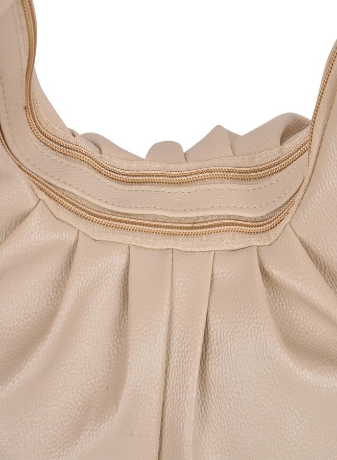 Dcozi Casual & Stylish Hobo Bag for Women & Girls- Soft Pleated PU Leather Shoulder Handbag with Zipper Closure | For Use Office & Everyday Purse (TB16) (Beige) - Image 2